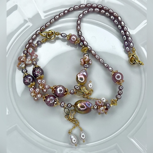 Handmade Freshwater Premium Edison Flameball Carved Pearl Necklace Bracelet SET